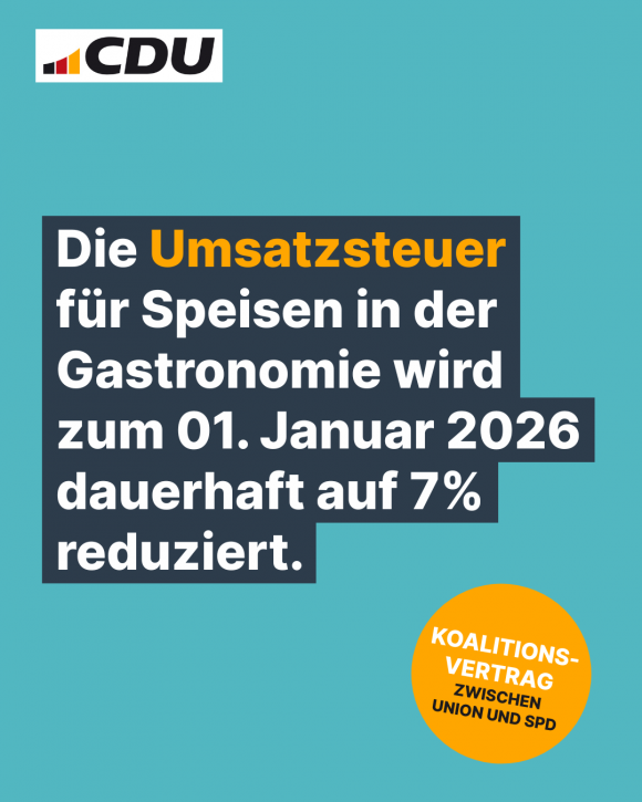 Die Umsatzsteuer für Speisen in der Gastronomie wird zum 01. Januar 2026 dauerhaft auf 7% reduziert