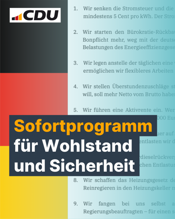 Swipe 1 zum Thema Sofortprogramm für Wohlstand und Sicherheit
